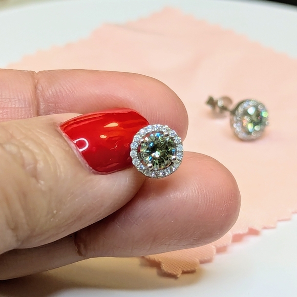 Moissanite & CZ Earrings - Picture 3 of 5